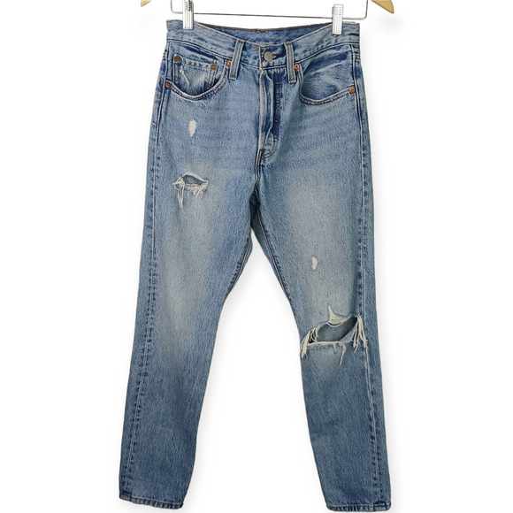 Levi's SZ 26/28 Premium Denim 501S Button Fly Light Wash Distressed Jeans - Picture 2 of 9